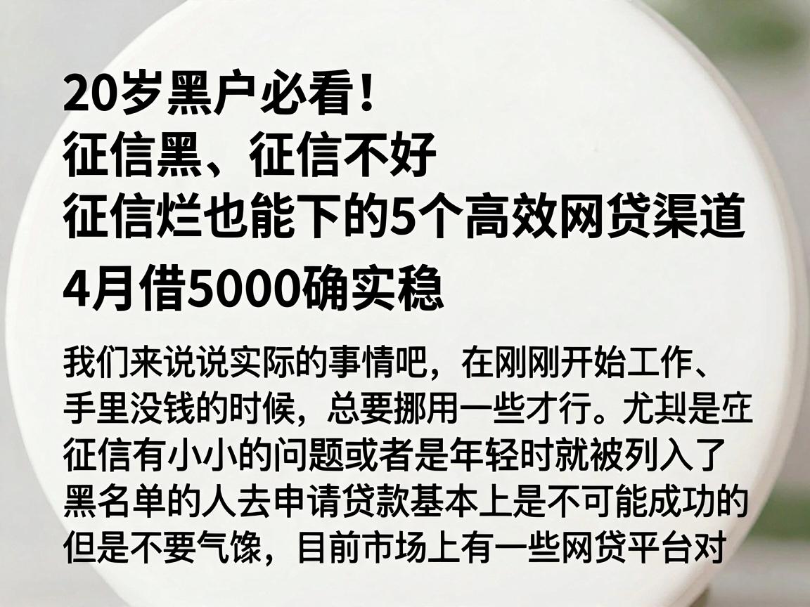 20岁黑户必看!征信黑、征信不好、征信烂也能下的5个高效网贷渠道,4月借5000确实稳