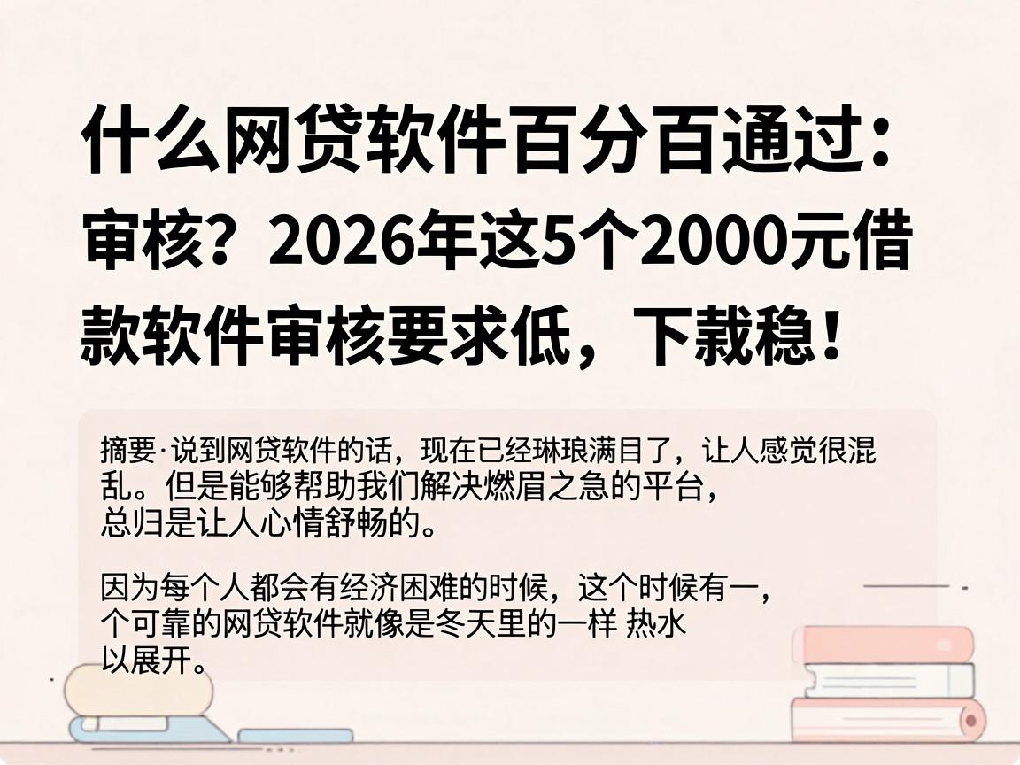 什么网贷软件百分百通过审核?2026年这5个2000元借款软件审核要求低,下款稳!