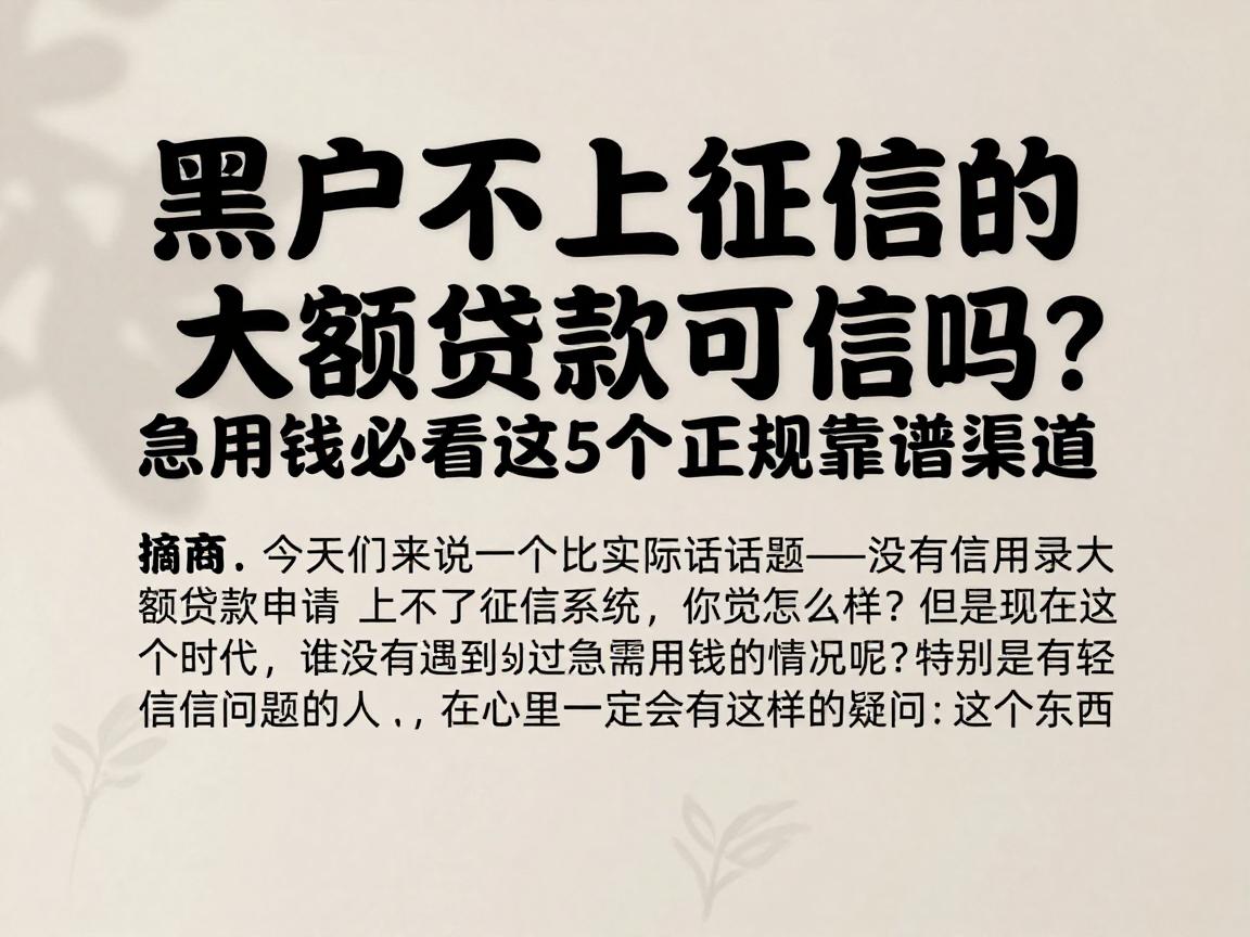 黑户不上征信的大额贷款可信吗?急用钱必看这5个正规靠谱渠道