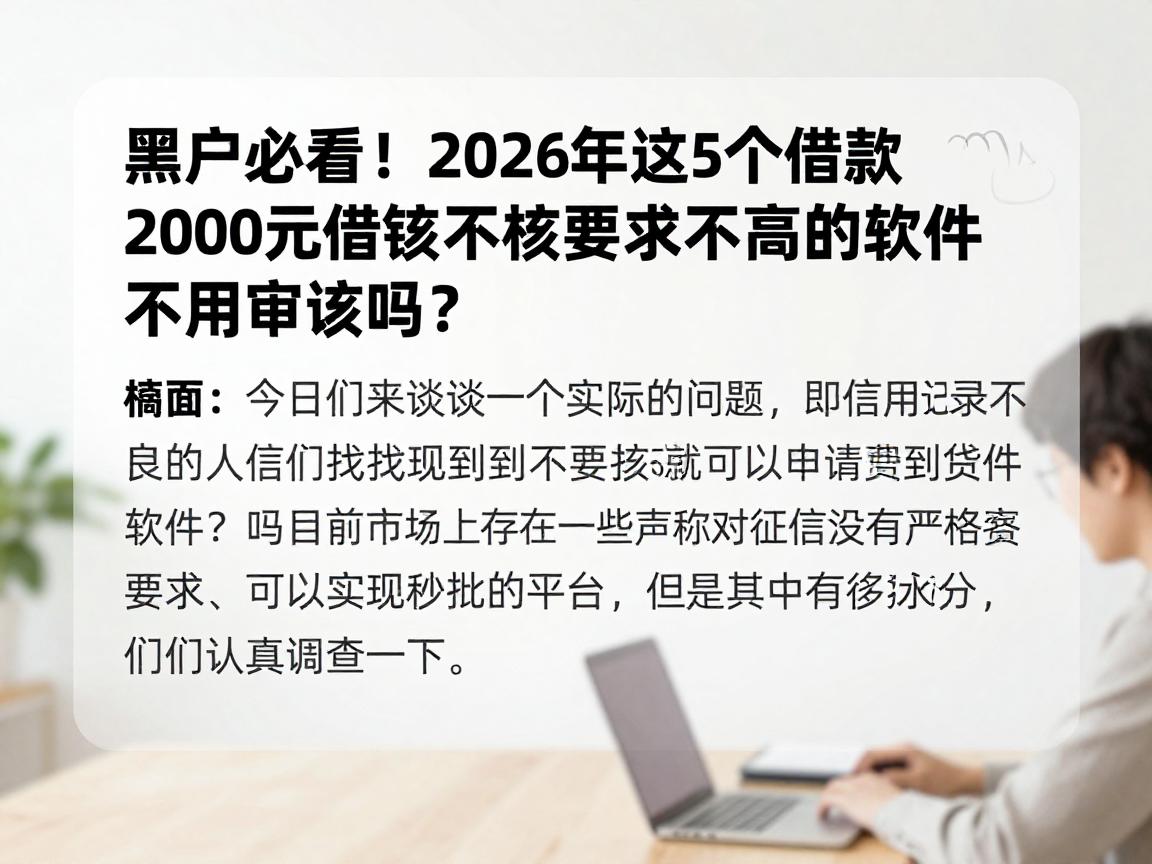 黑户必看!2026年这5个借款2000元审核要求不高的软件,真的不用审核吗?