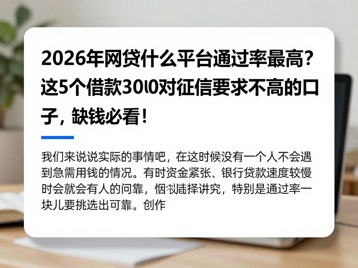 2026年网贷什么平台通过率最高？这5个借款3000对征信要求不高的口子，缺钱必看！