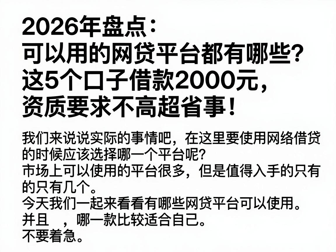 2026年盘点：可以用的网贷平台都有哪些？这5个口子借款2000元，资质要求不高超省事！