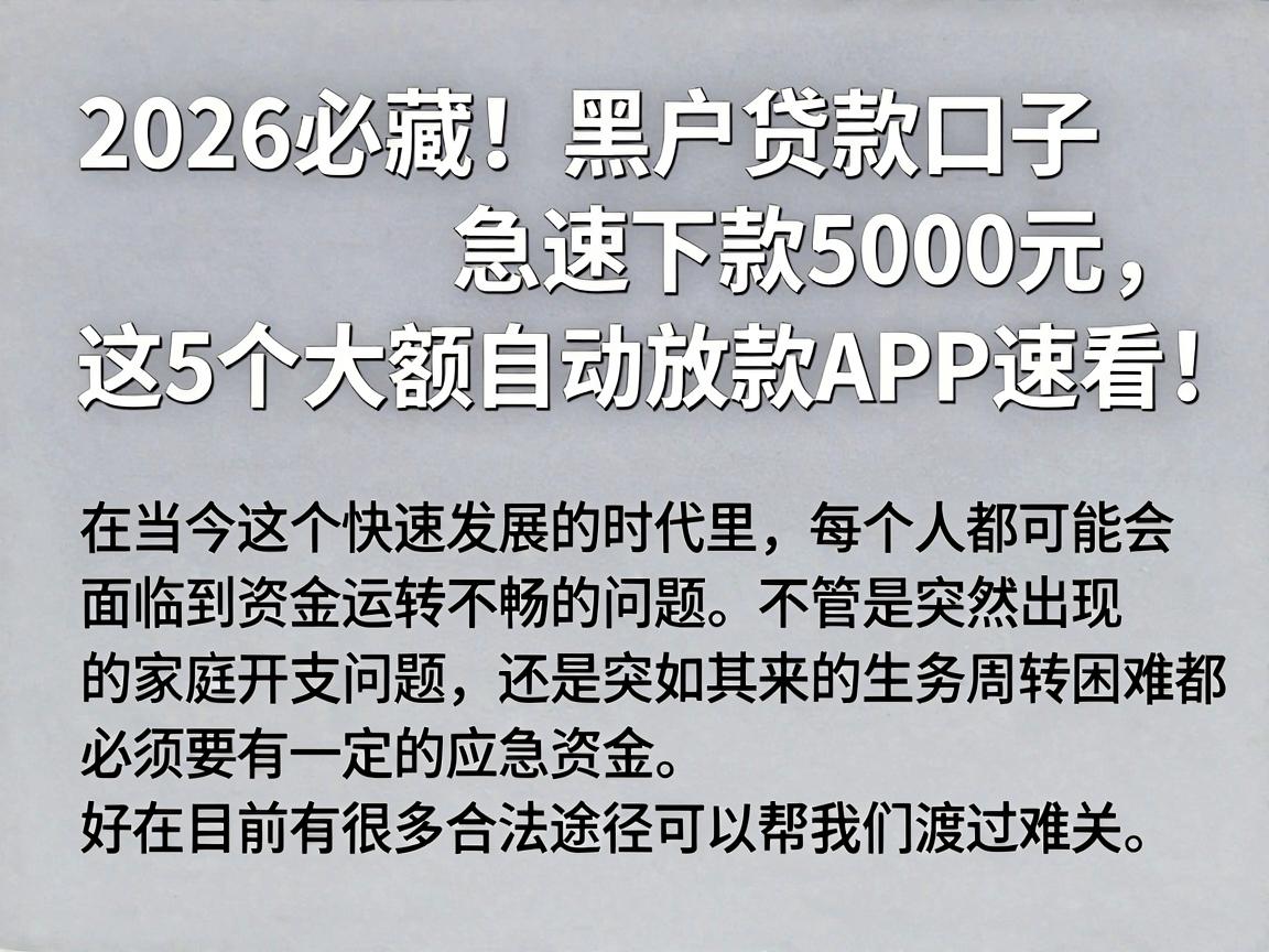 2026必藏!黑户贷款口子急速下款5000元,这5个大额自动放款APP速看
