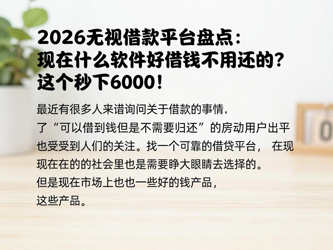 2026无视借款平台盘点:现在什么软件好借钱不用还的?这5个秒下6000!
