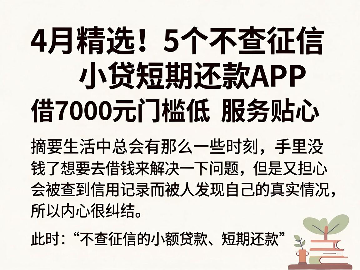 4月精选！5个不查征信小贷短期还款APP，借7000元门槛低服务贴心