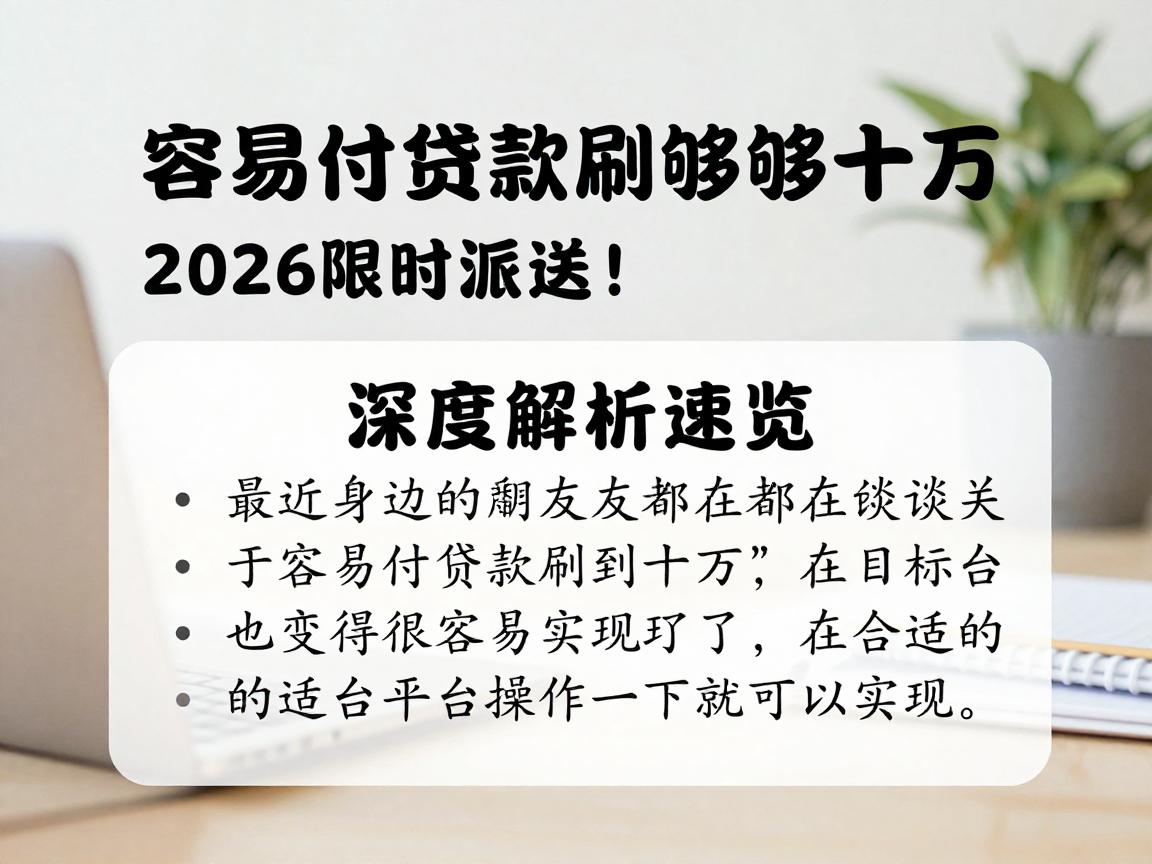 容易付贷款刷够十万，2026限时派送！深度解析速览