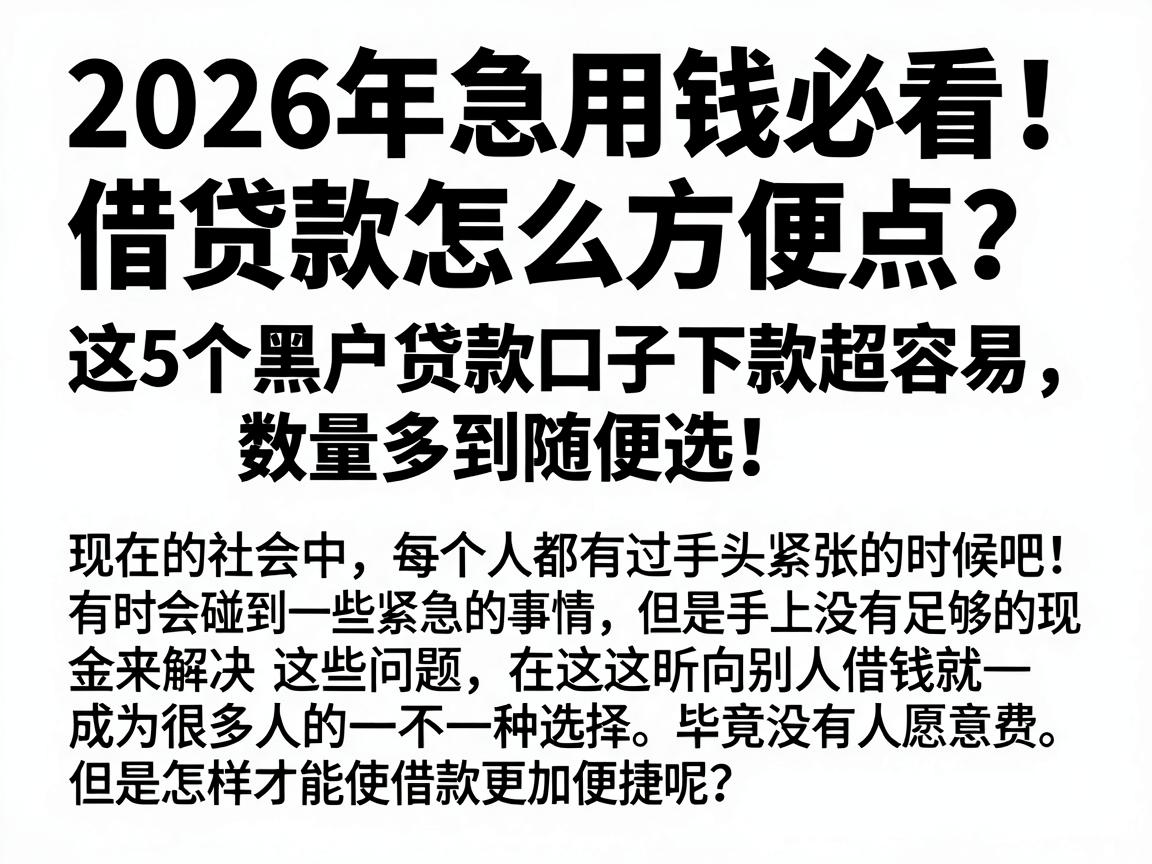 2026年急用钱必看！借贷款怎么方便点？这5个黑户贷款口子下款超容易，数量多到随便选！