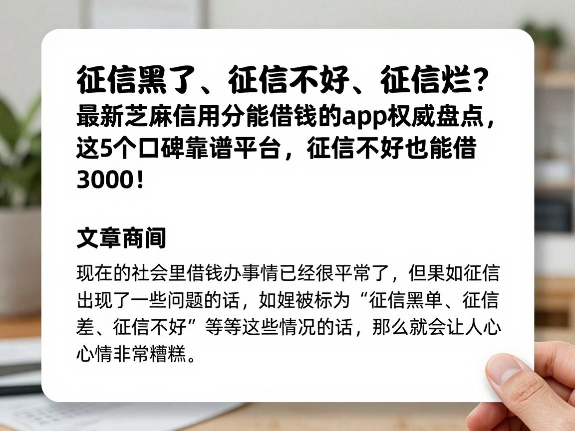 征信黑了、征信不好、征信烂?最新芝麻信用分能借钱的app权威盘点,这5个口碑靠谱平台,征信不好也能借3000!