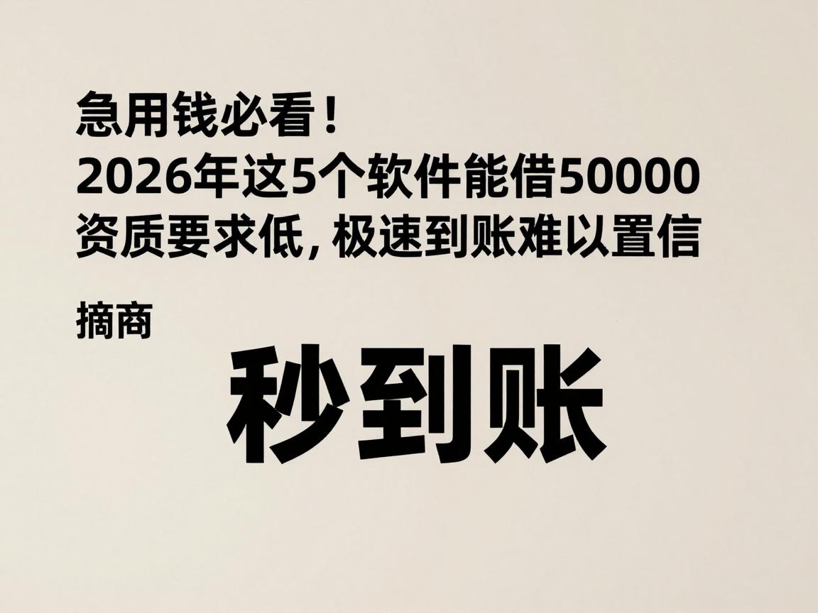 急用钱必看!2026年这5个软件能借50000资质要求低,极速到账难以置信