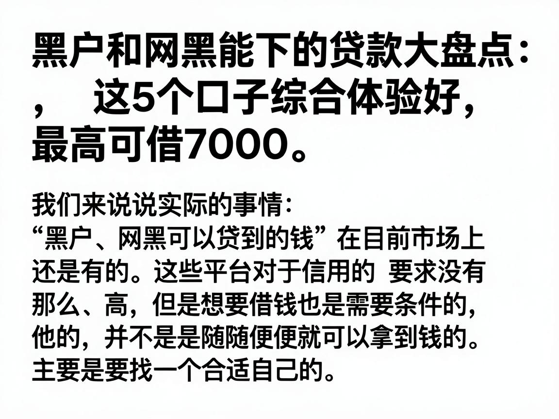 黑户和网黑能下的贷款大盘点：这5个口子综合体验好，最高可借7000