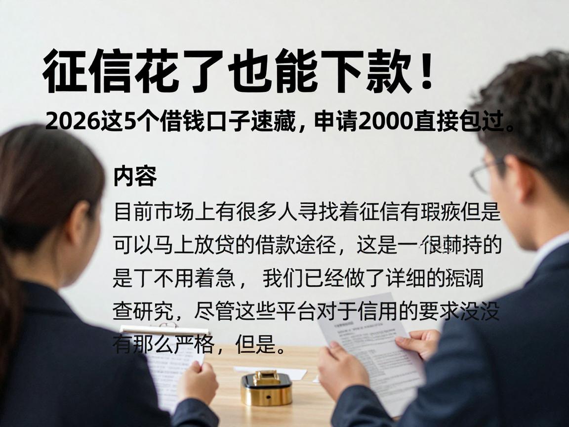 征信花了也能秒下款!2026这5个借钱口子速藏,申请2000直接包过