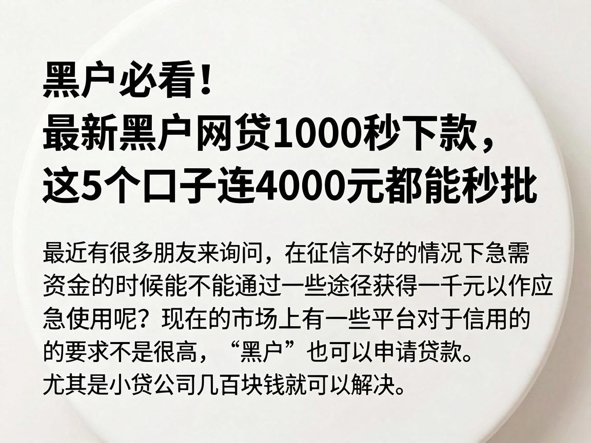 黑户必看!最新黑户网贷1000秒下款,这5个口子连4000元都能秒批