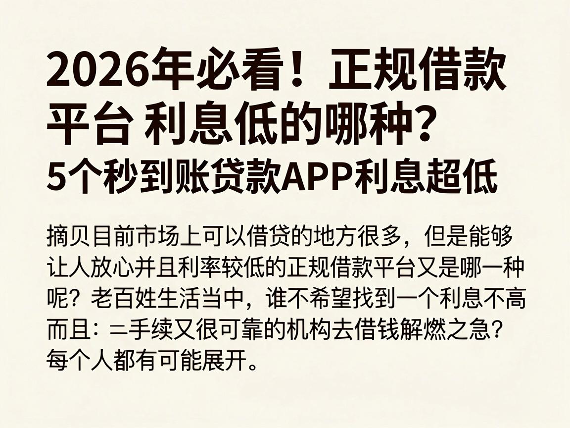2026年必看!正规借款平台利息低的哪种?这5个秒到账贷款APP利息超低