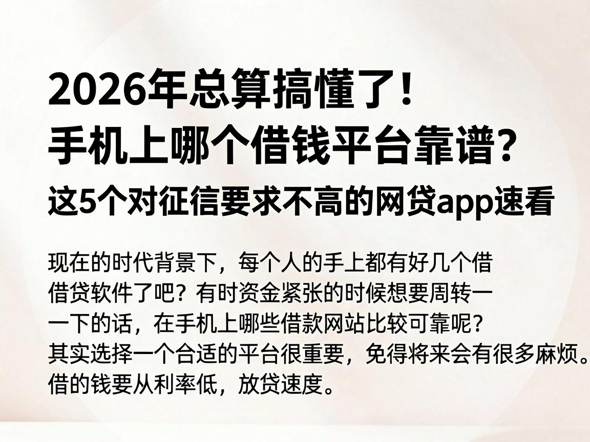 2026年总算搞懂了!手机上哪个借钱平台靠谱?这5个对征信要求不高的网贷App速看