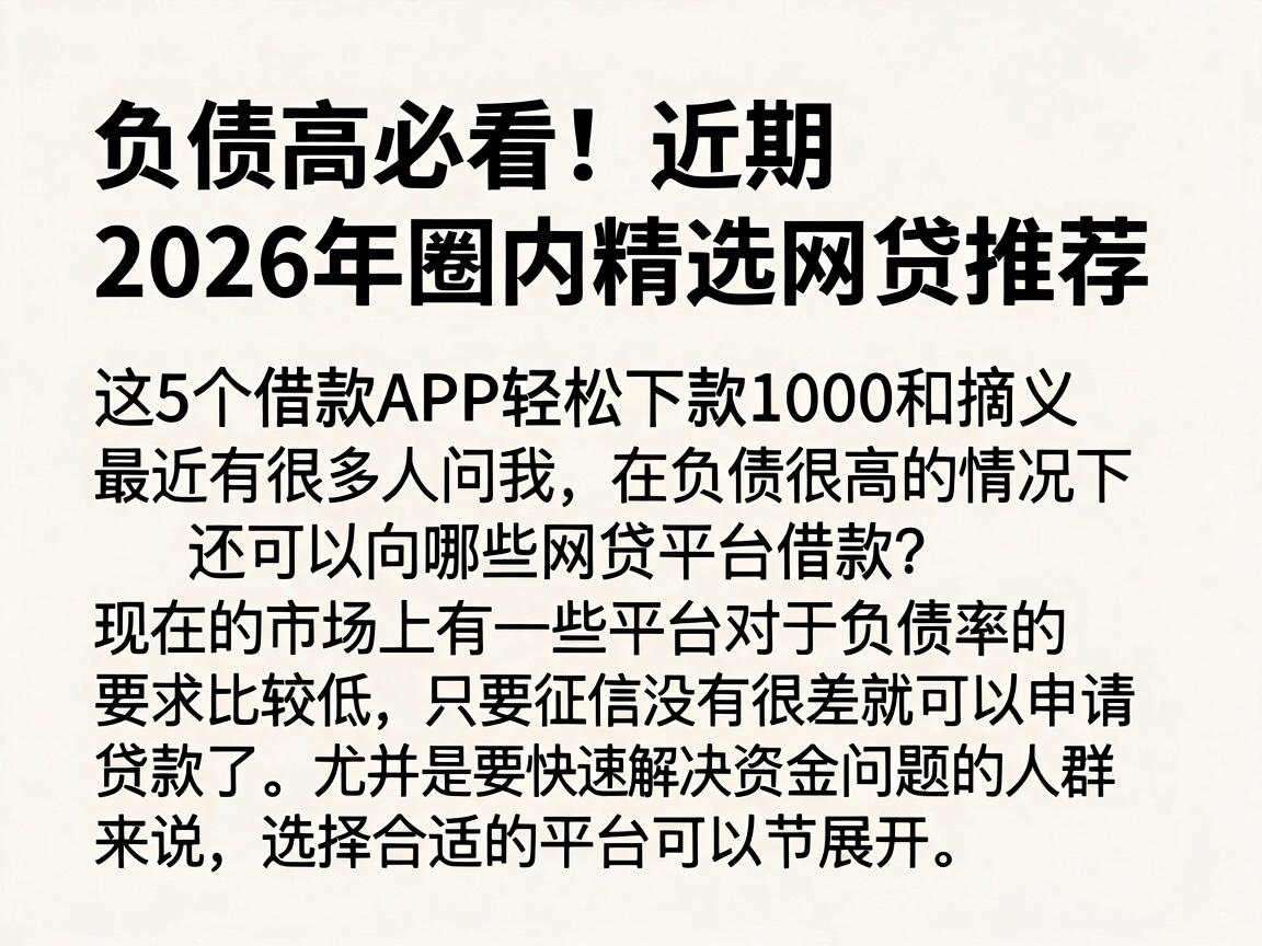 负债高必看!近期2026年圈内精选网贷推荐,这5个借款APP轻松下款1000
