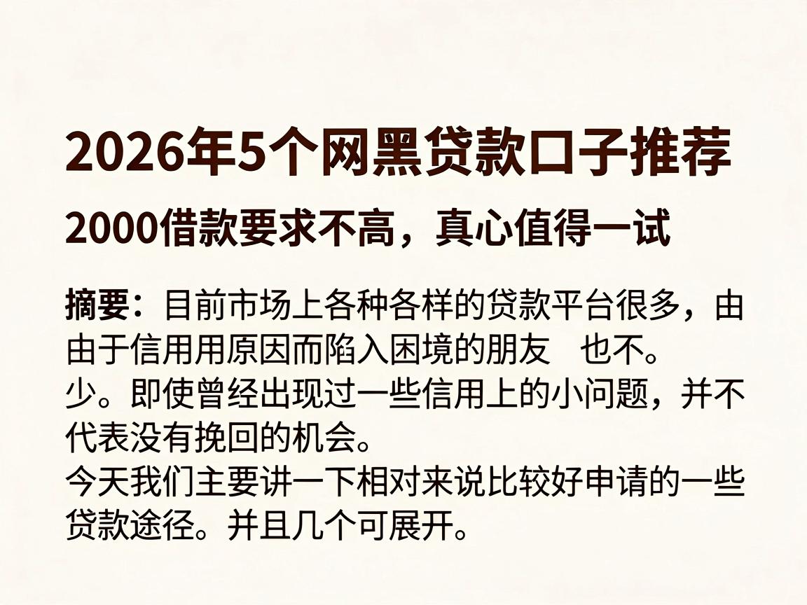 黑盒子精选！2026年5个网黑贷款口子推荐，2000借款要求不高真心值得一试