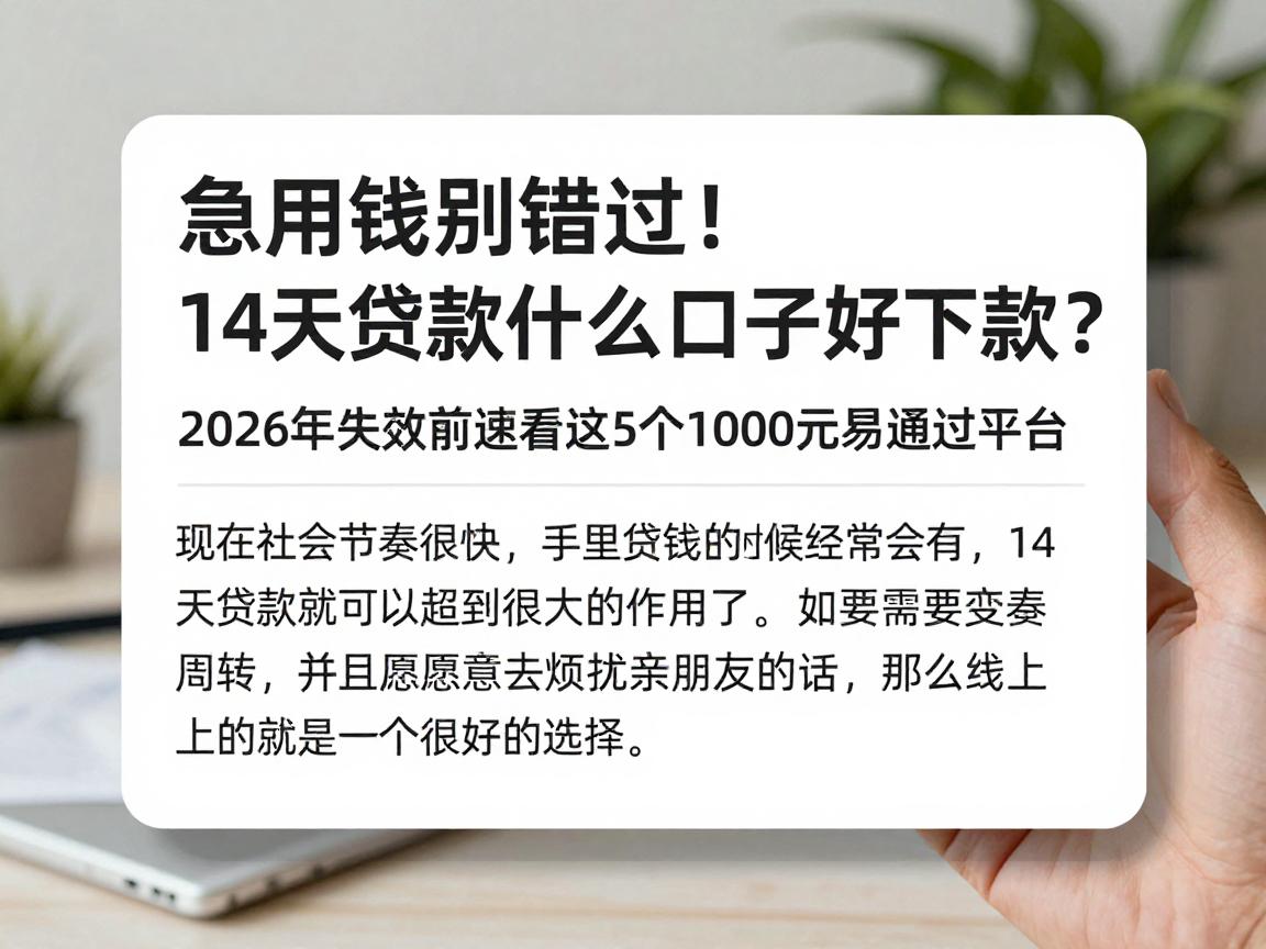 急用钱别错过!14天贷款什么口子好下款?2026年失效前速看这5个1000元易通过平台