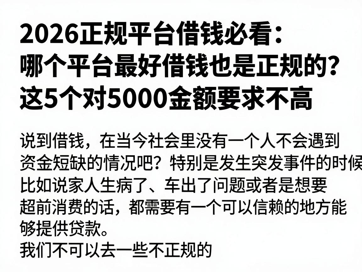 2026正规平台借钱必看:哪个平台最好借钱也是正规的?这5个对5000金额要求不高