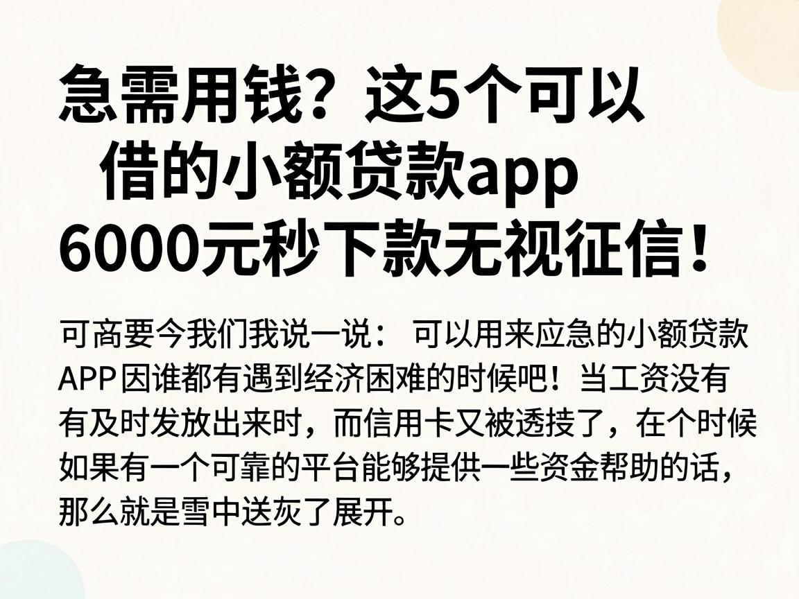 急需用钱？这5个可以借的小额贷款app，6000元秒下款无视征信！