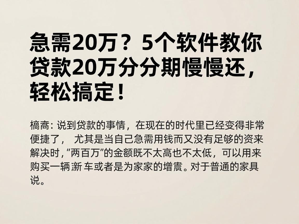 急需20万?5个软件教你贷款20万分期慢慢还,轻松搞定!