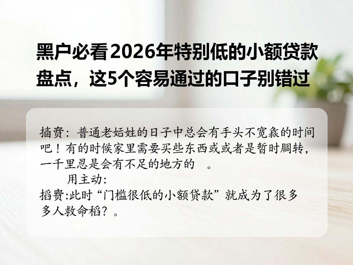 黑户必看!2026年门槛特别低的小额贷款盘点,这5个容易通过的口子别错过