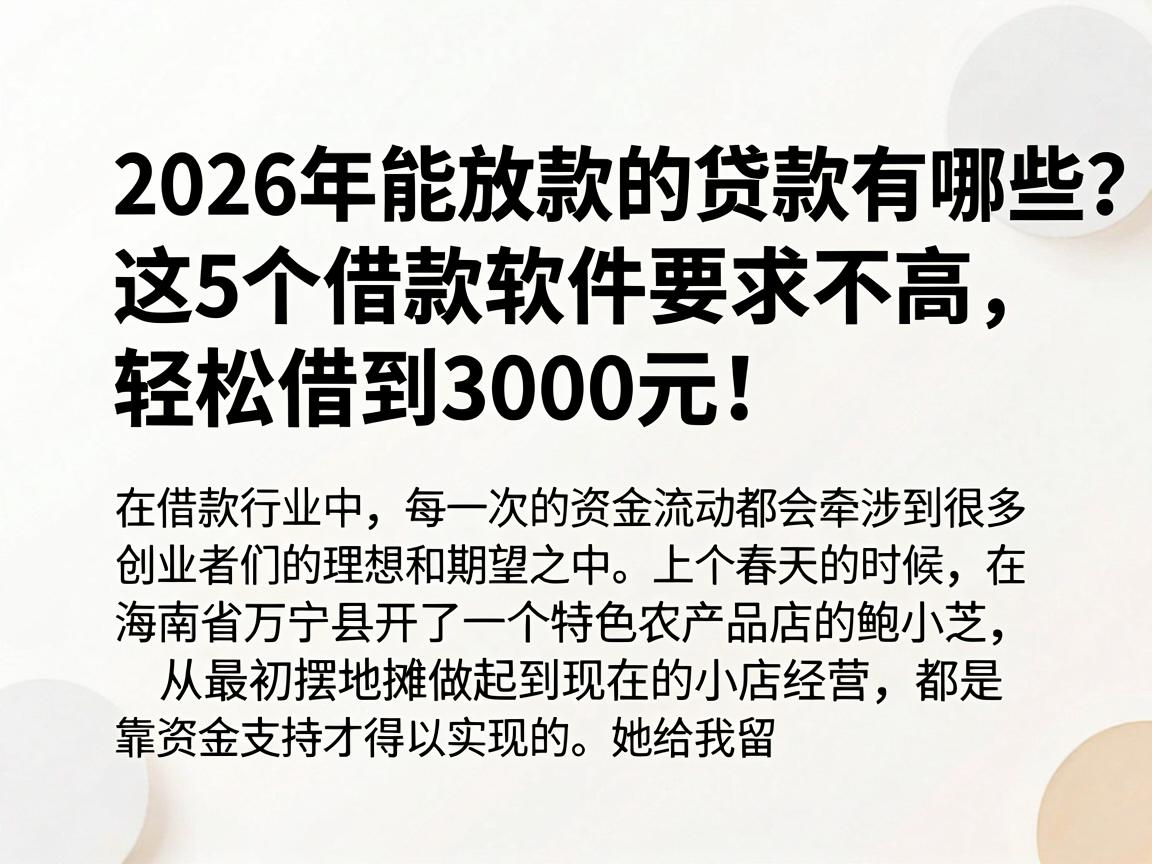2026年能放款的贷款有哪些?这5个借款软件要求不高,轻松借到3000元!