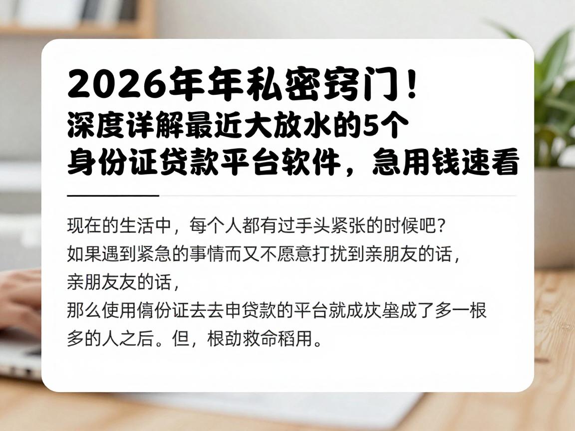 2026年私密窍门！深度详解最近大放水的5个身份证贷款平台软件，急用钱速看