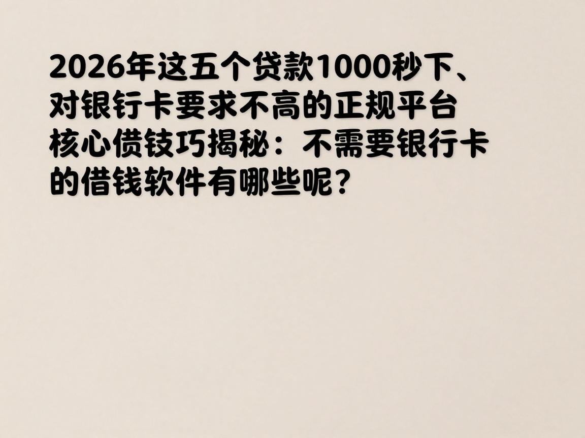 2026年这五个贷款1000秒下、对银行卡要求不高的正规平台，核心借贷技巧揭秘：不需要银行卡的借钱软件有哪些呢？