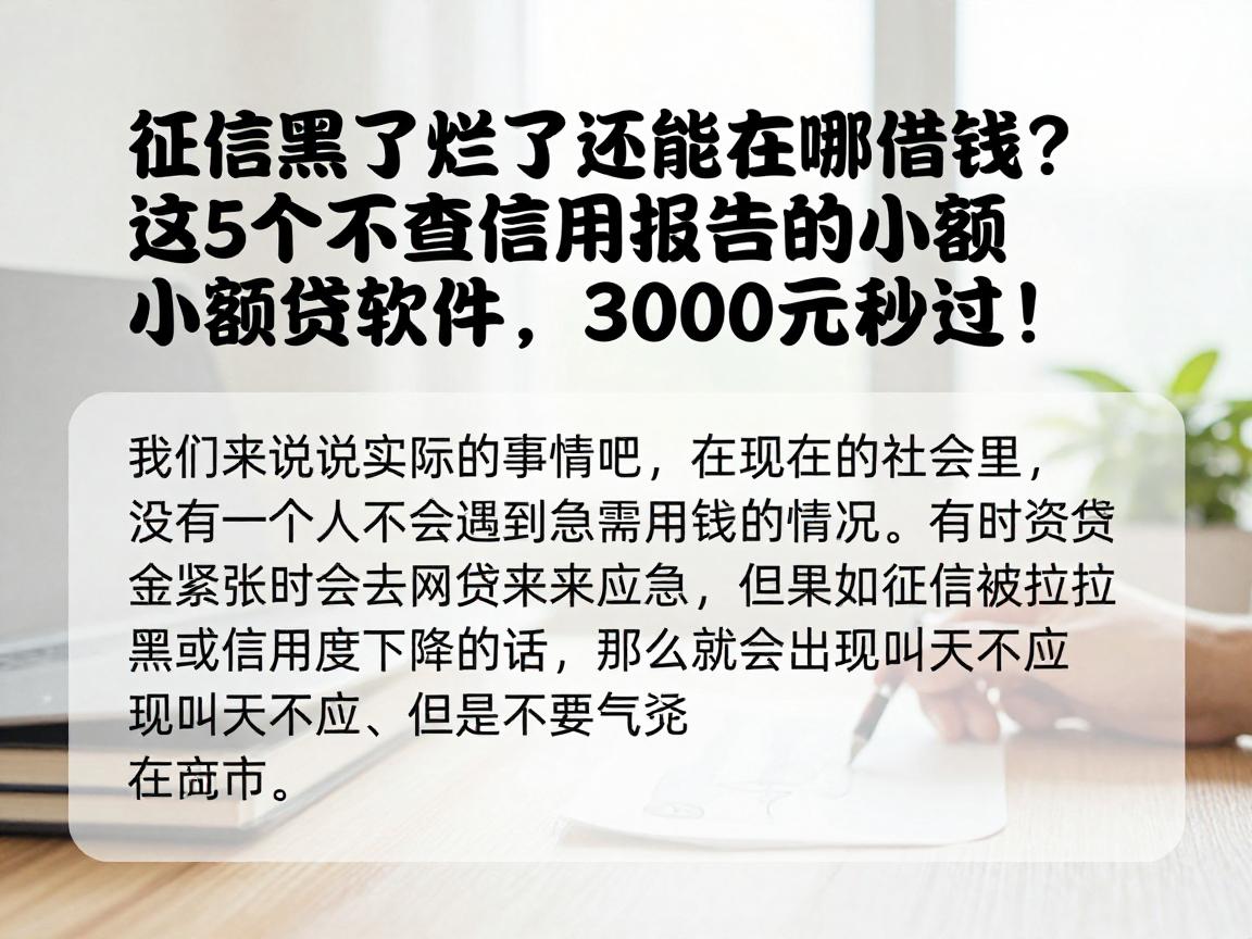 征信黑了烂了还能在哪借钱?这5个不查信用报告的小额贷软件,3000元秒过!