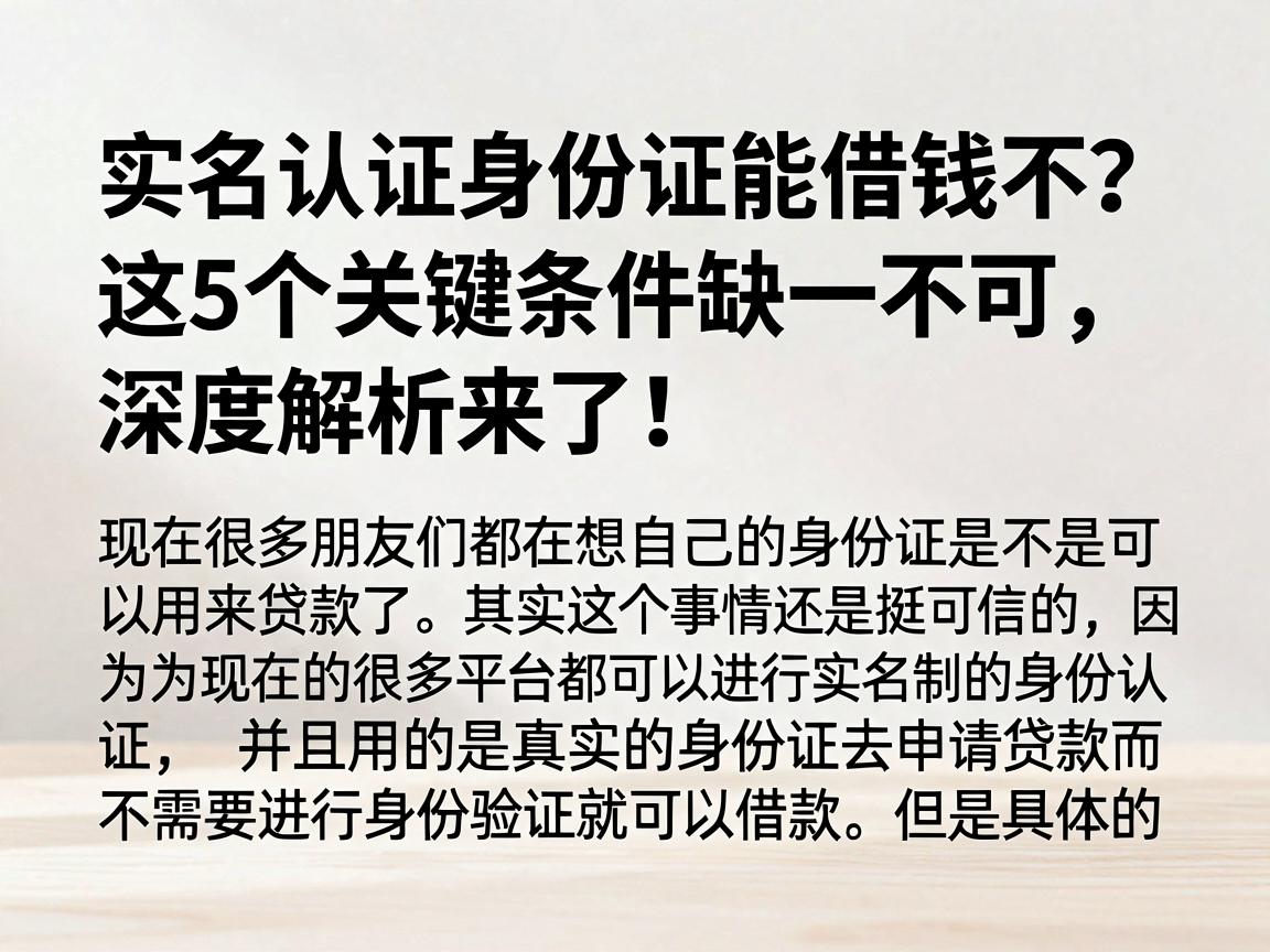 实名认证身份证能借钱不？这5个关键条件缺一不可，深度解析来了！
