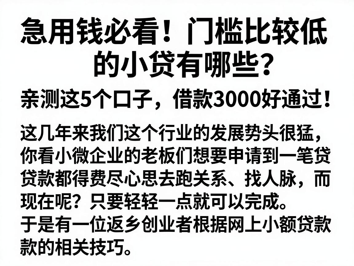 急用钱必看!门槛比较低的小贷有哪些?亲测这5个口子,借款3000好通过!