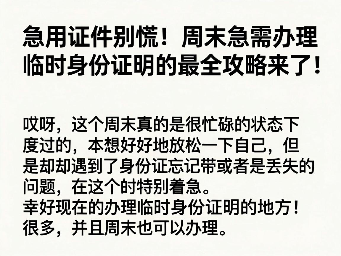 急用证件别慌!周末急需办理临时身份证明的最全攻略来了