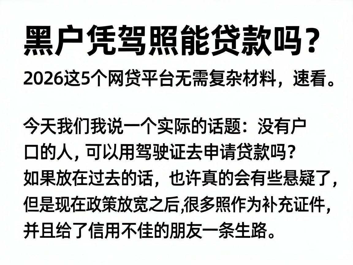 黑户凭驾照能贷款吗?2026这5个网贷平台无需复杂材料,速看