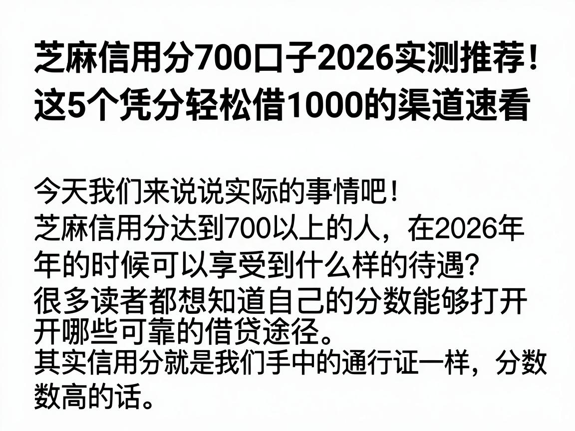 芝麻信用分700口子2026实测推荐!这5个凭分轻松借1000的渠道速看