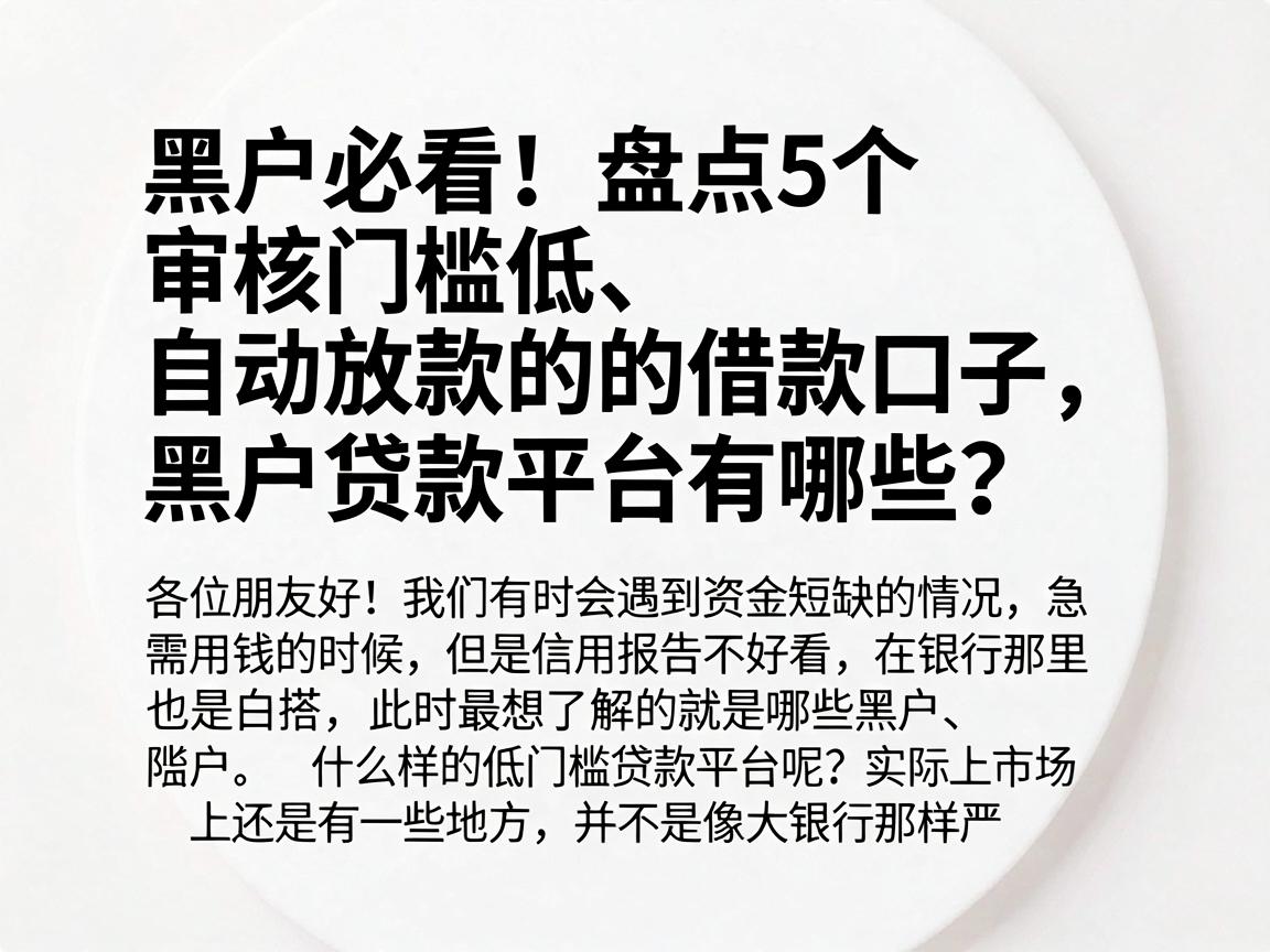 黑户必看!盘点5个审核门槛低、自动放款的借款口子,黑户贷款平台有哪些?
