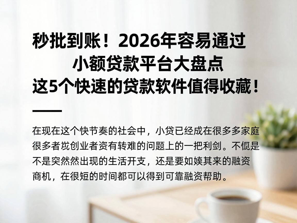 秒批到账!2026年容易通过的小额贷款平台大盘点,这5个快速的贷款软件值得收藏!