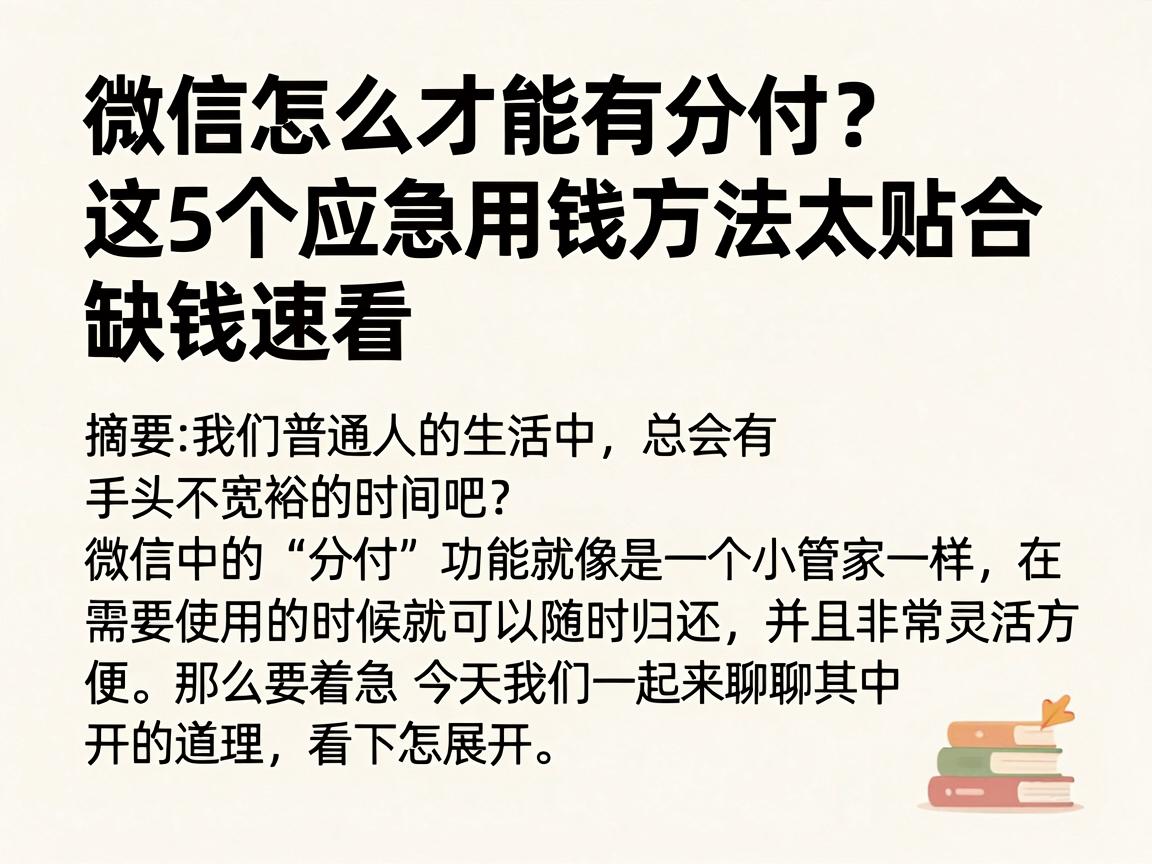 微信怎么才能有分付?这5个应急用钱方法太贴合,缺钱速看