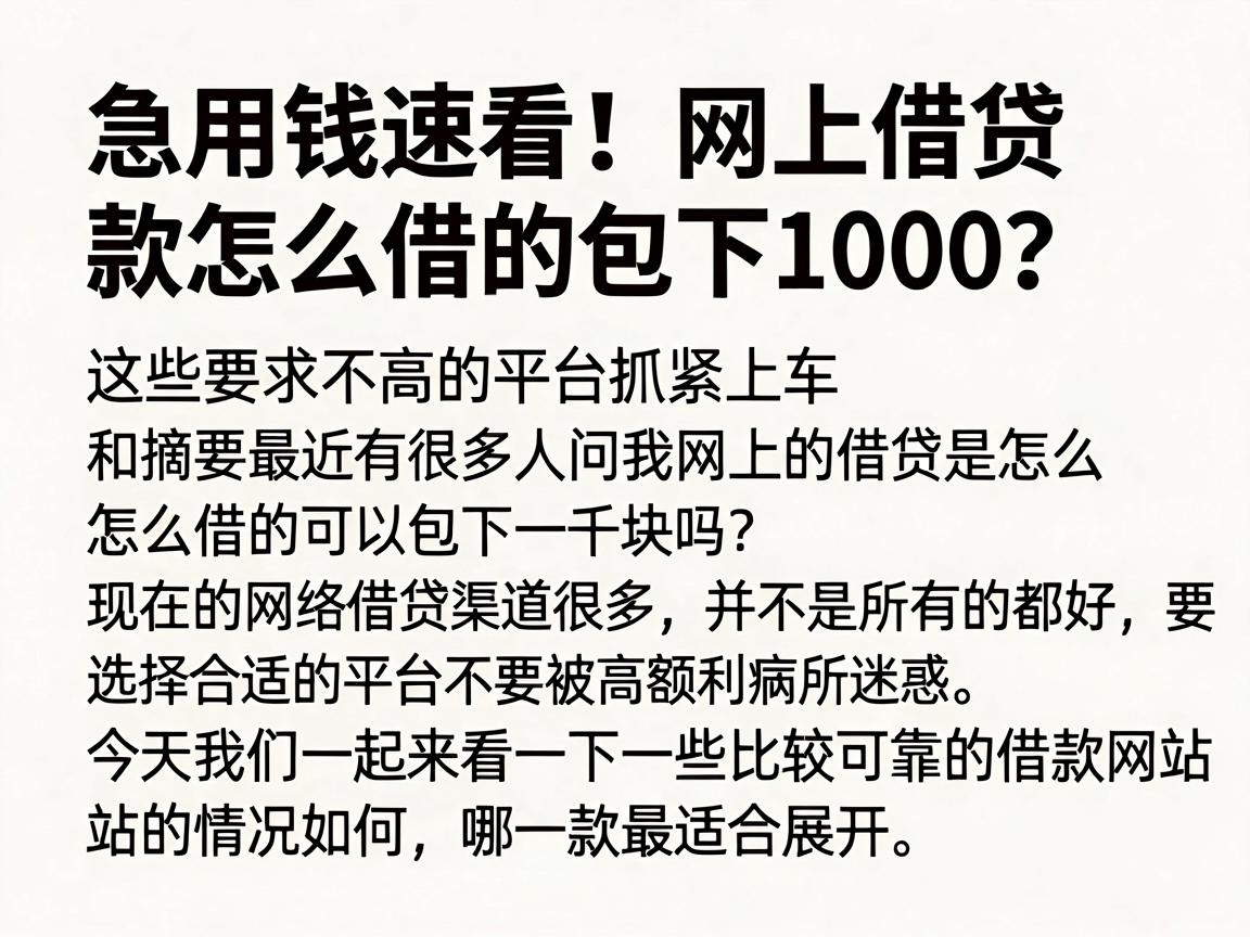 急用钱速看!网上借贷款怎么借的包下1000?这些要求不高的平台抓紧上车
