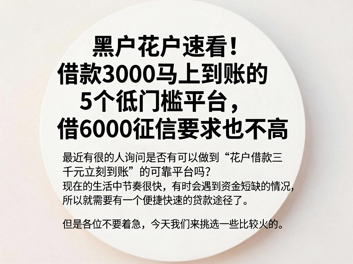 黑户花户速看!借款3000马上到账的5个低门槛平台,借6000征信要求也不高
