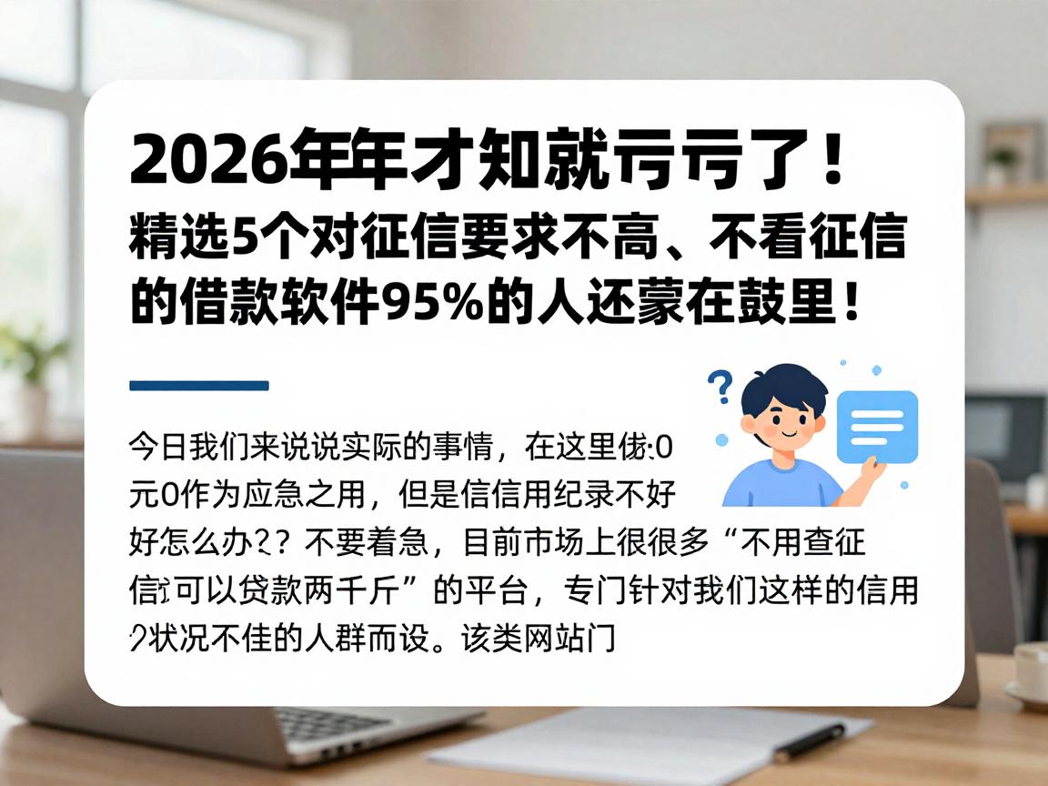 2026年才知道就亏了！精选5个对征信要求不高、不看征信的借款2000软件，95%的人还蒙在鼓里！