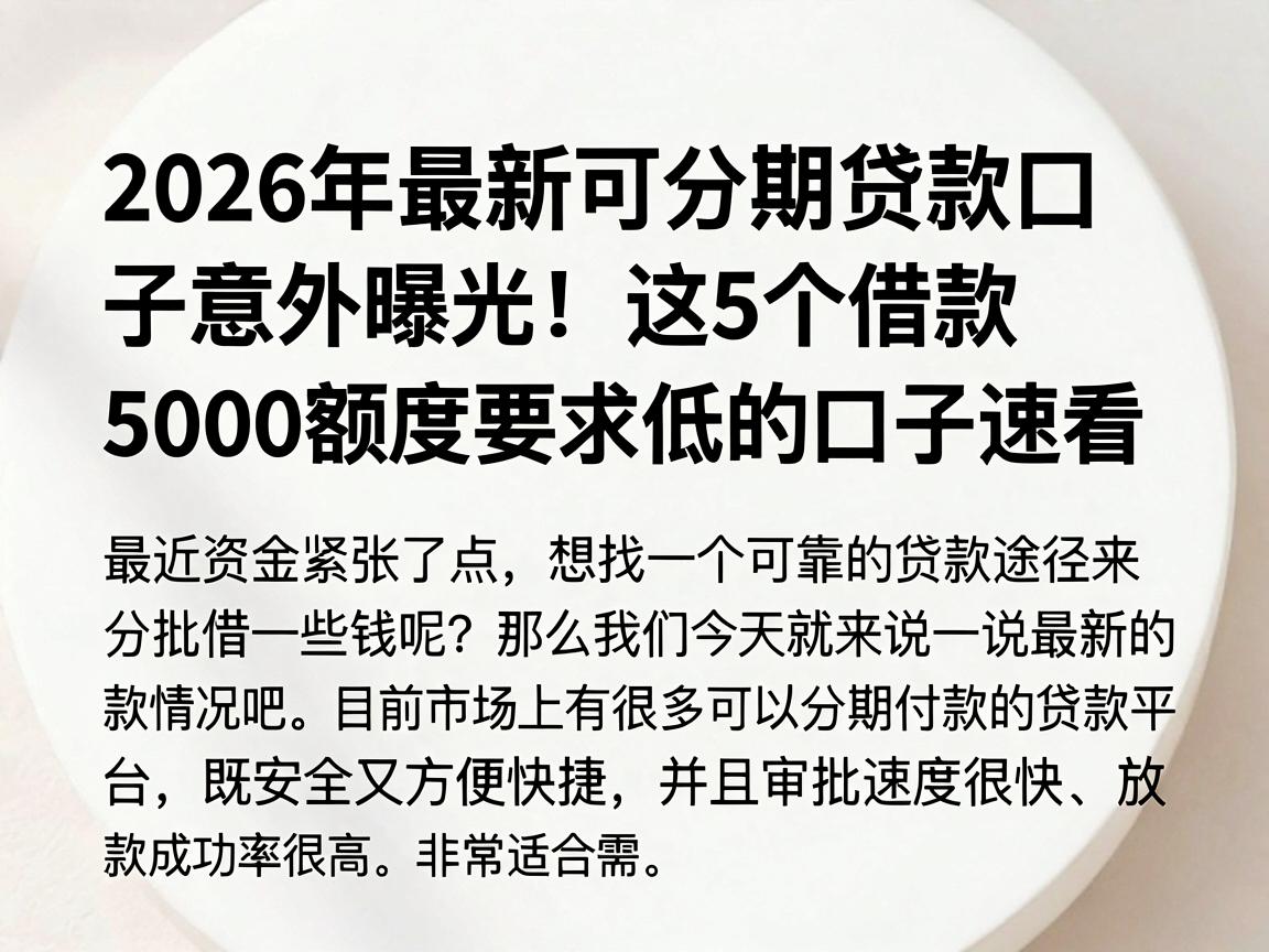 2026年最新可分期贷款口子意外曝光!这5个借款5000额度要求低的口子速看
