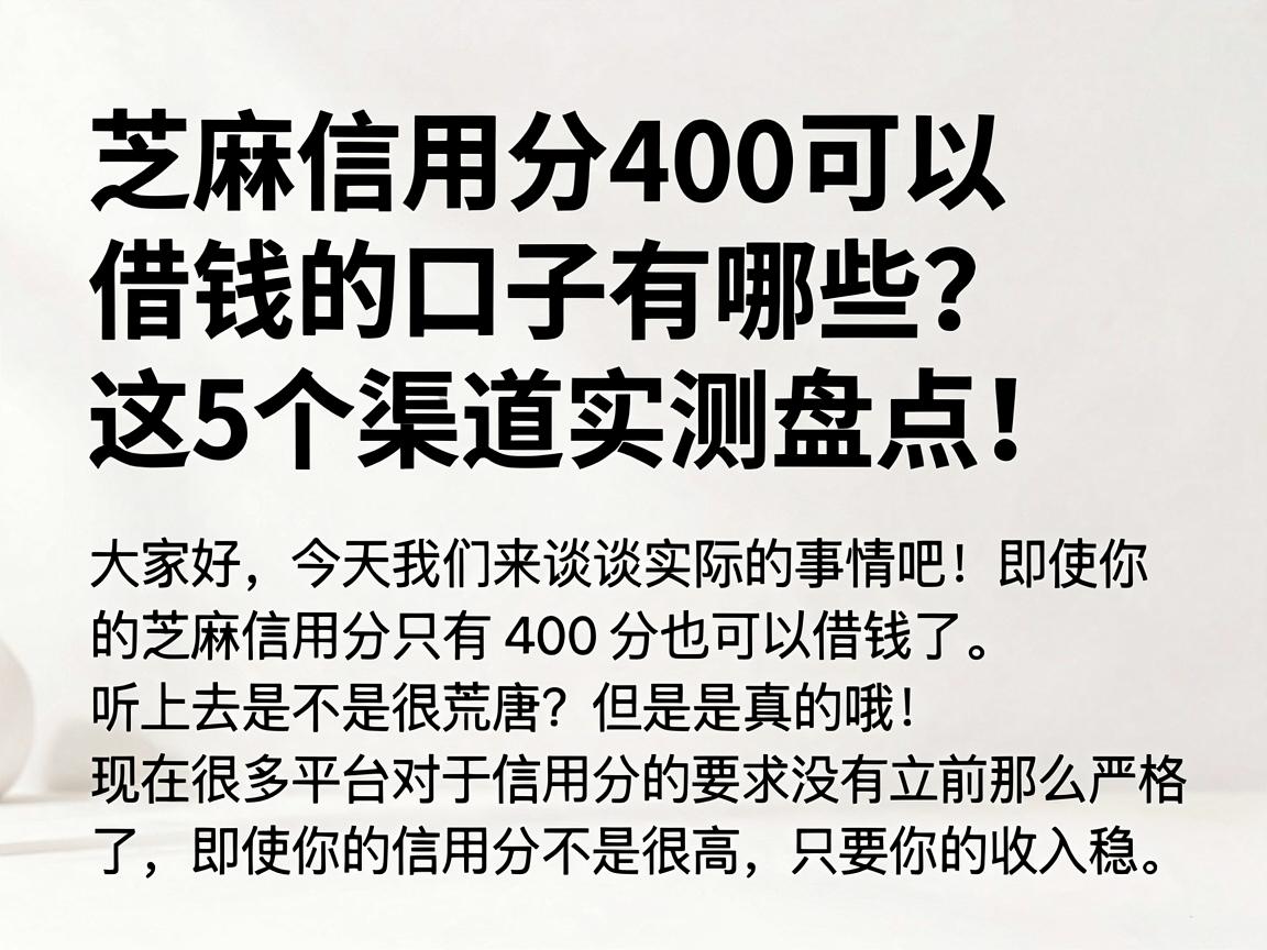 芝麻信用分400可以借钱的口子有哪些？这5个渠道实测盘点！