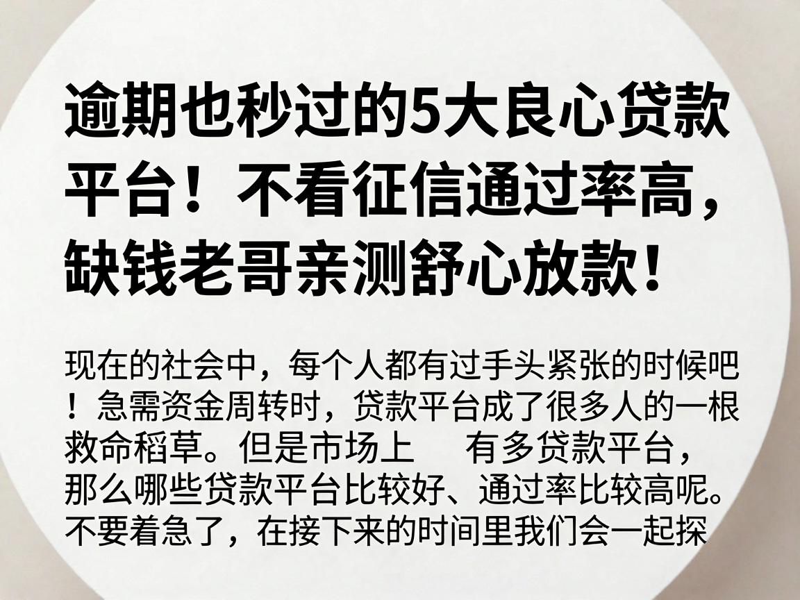 逾期也秒过的5大良心贷款平台!不看征信通过率高,缺钱老哥亲测舒心放款!