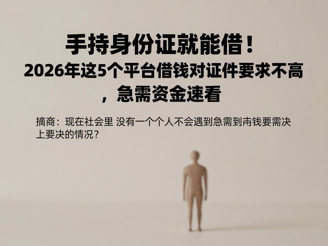 手持身份证就能借!2026年这5个平台借钱对证件要求不高,急需资金速看