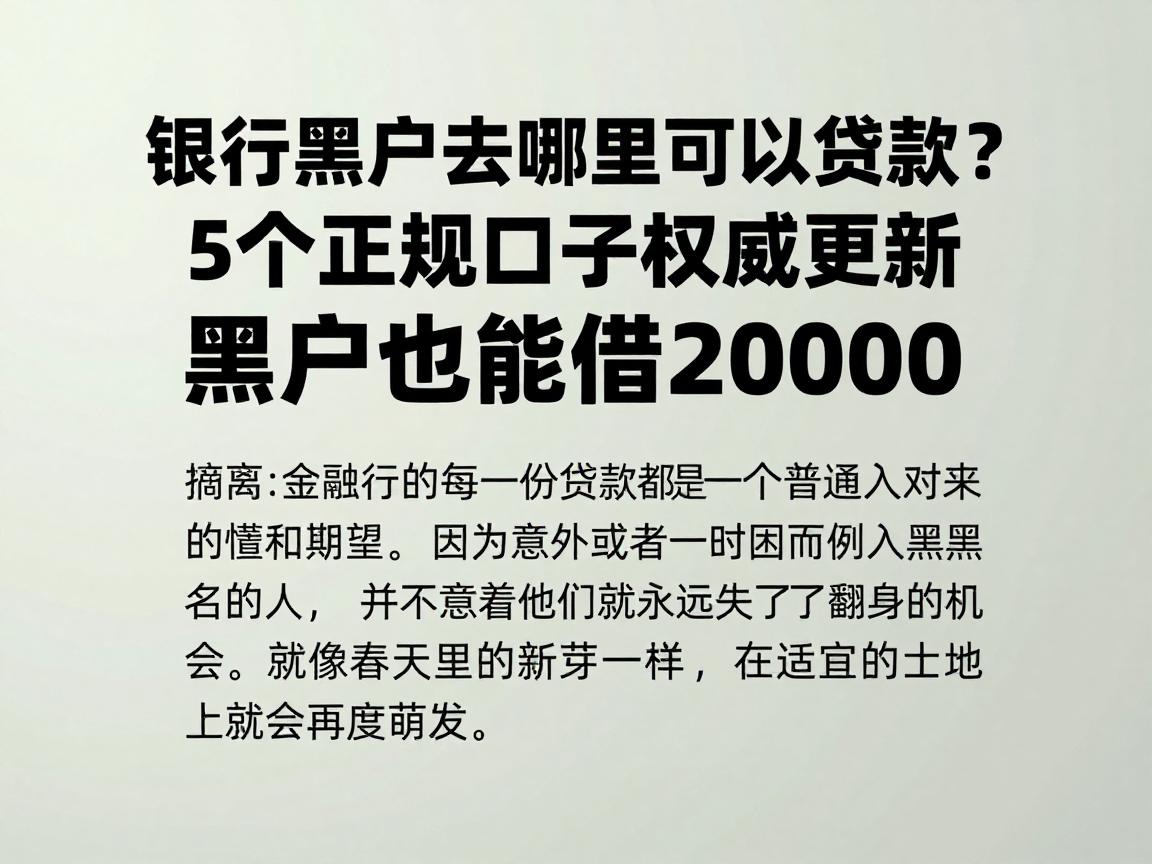 银行黑户去哪里可以贷款?5个正规口子权威更新,黑户也能借20000