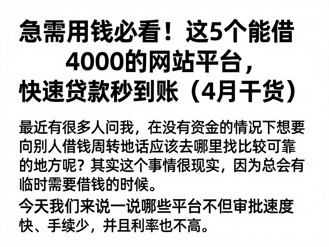 急需用钱必看!这5个能借4000的网站平台,快速贷款秒到账(4月干货)
