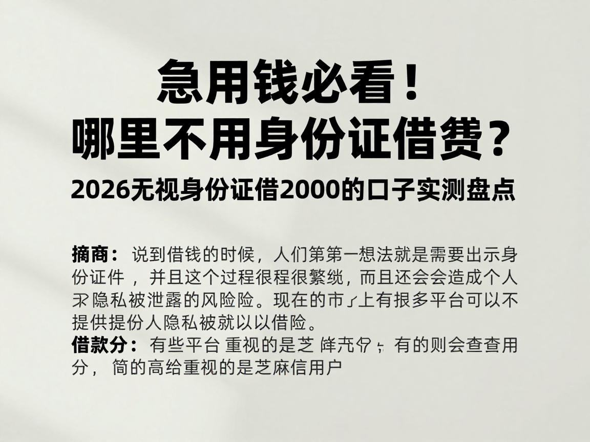 急用钱必看!哪里不用身份证借钱?2026无视身份证借2000的口子实测盘点