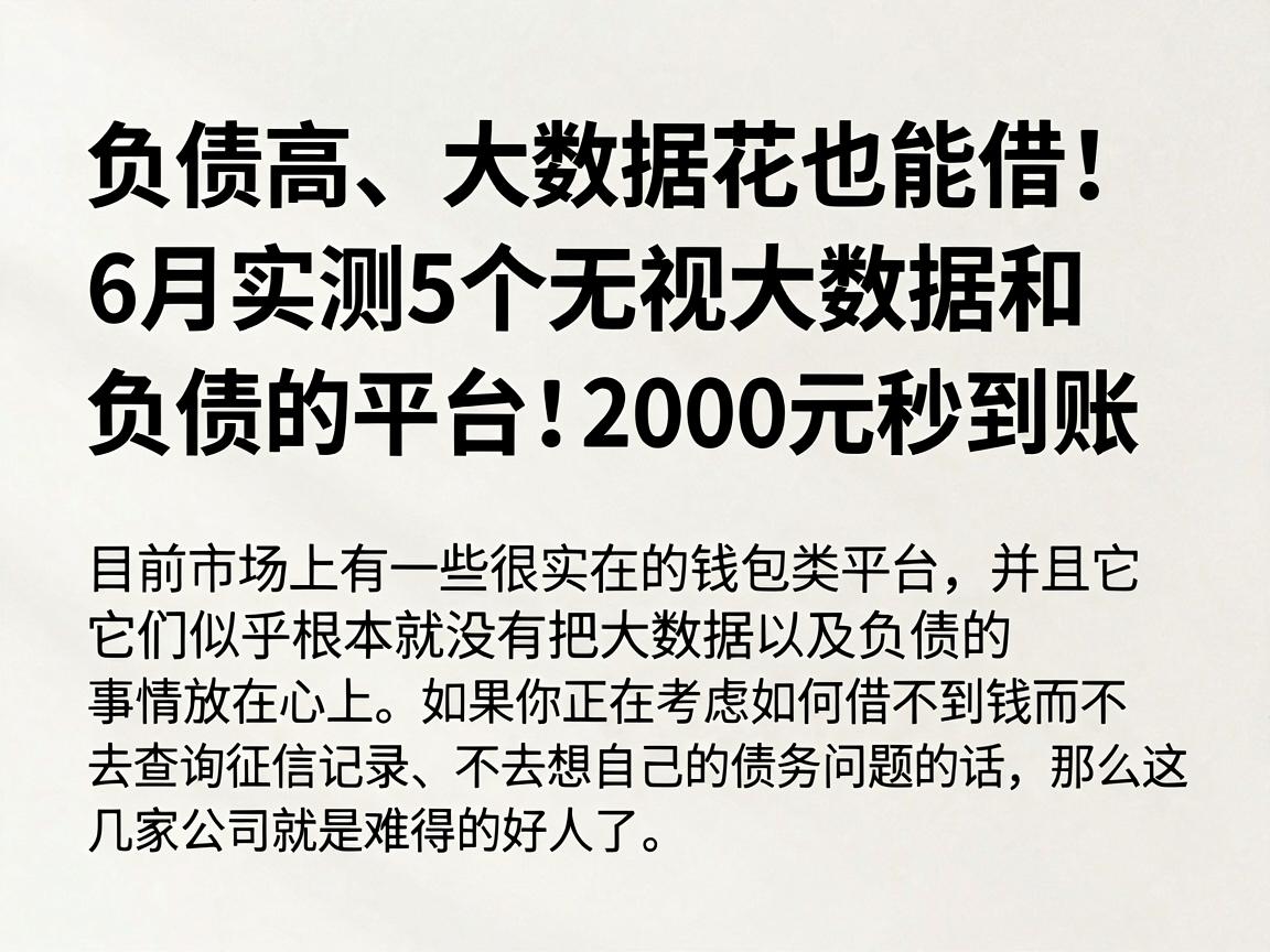 负债高、大数据花也能借!6月实测5个无视大数据和负债的平台,2000元秒到账