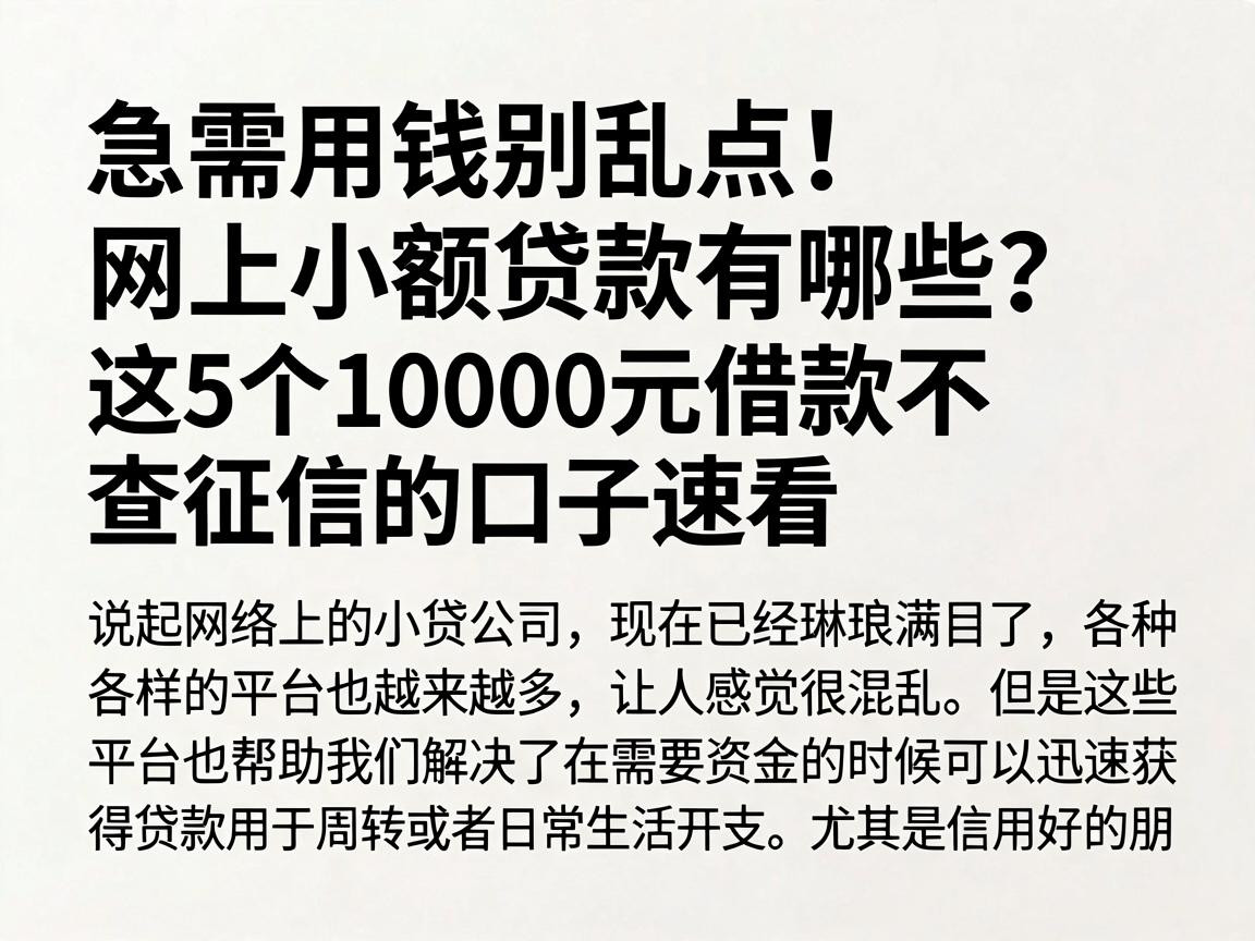 急需用钱别乱点!网上小额贷款有哪些?这5个10000元借款不查征信的口子速看