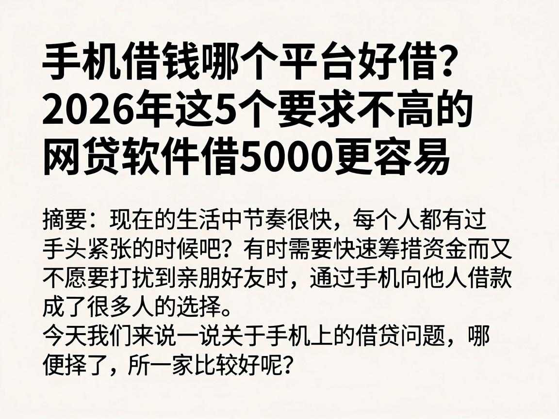手机借钱哪个平台好借?2026年这5个要求不高的网贷软件,借5000更容易